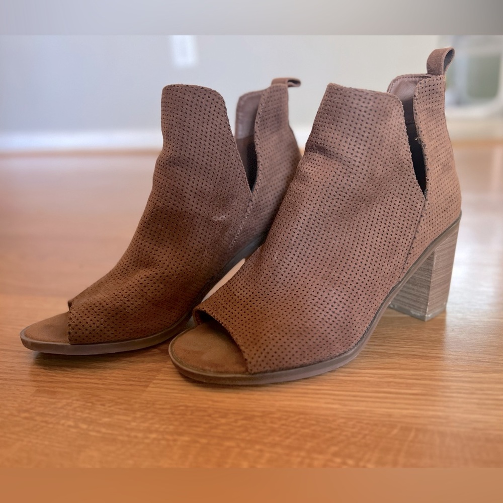 Brown Suede Peep Toe Ankle boots